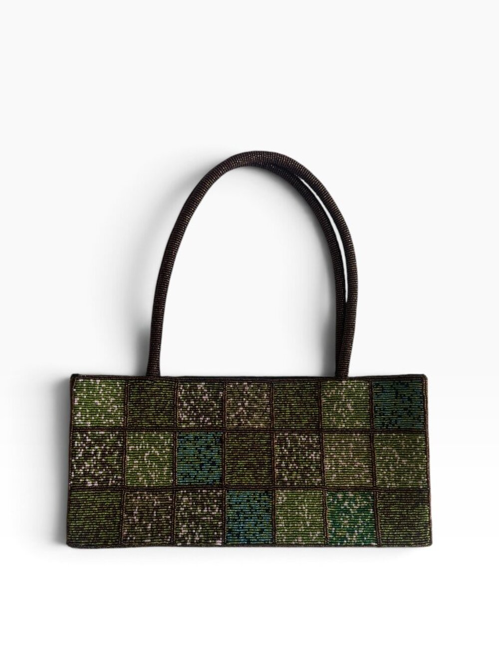 Handmade Beaded Geometric East West Shoulder Bag Green